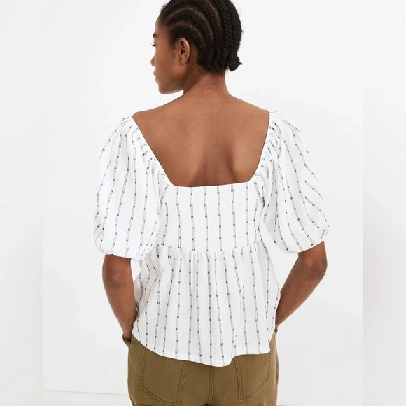 Madewell Puff-Sleeve Empire Top white and black Size  Medium - Picture 3 of 14